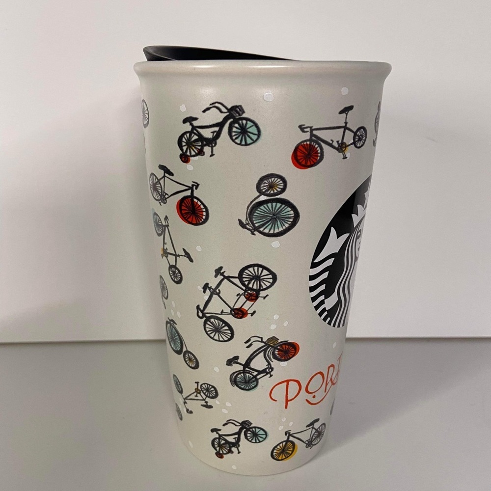 Starbucks Bicycle Portland Oregon Bike Mermaid Logo Ceramic Tumbler Mug Cup 12oz - Picture 3 of 4